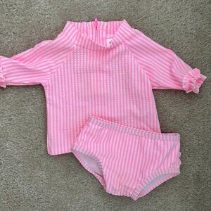 Short Sleeve Ruffle Rash Guard Bikini Swimsuit - Pink Size 6-12 months